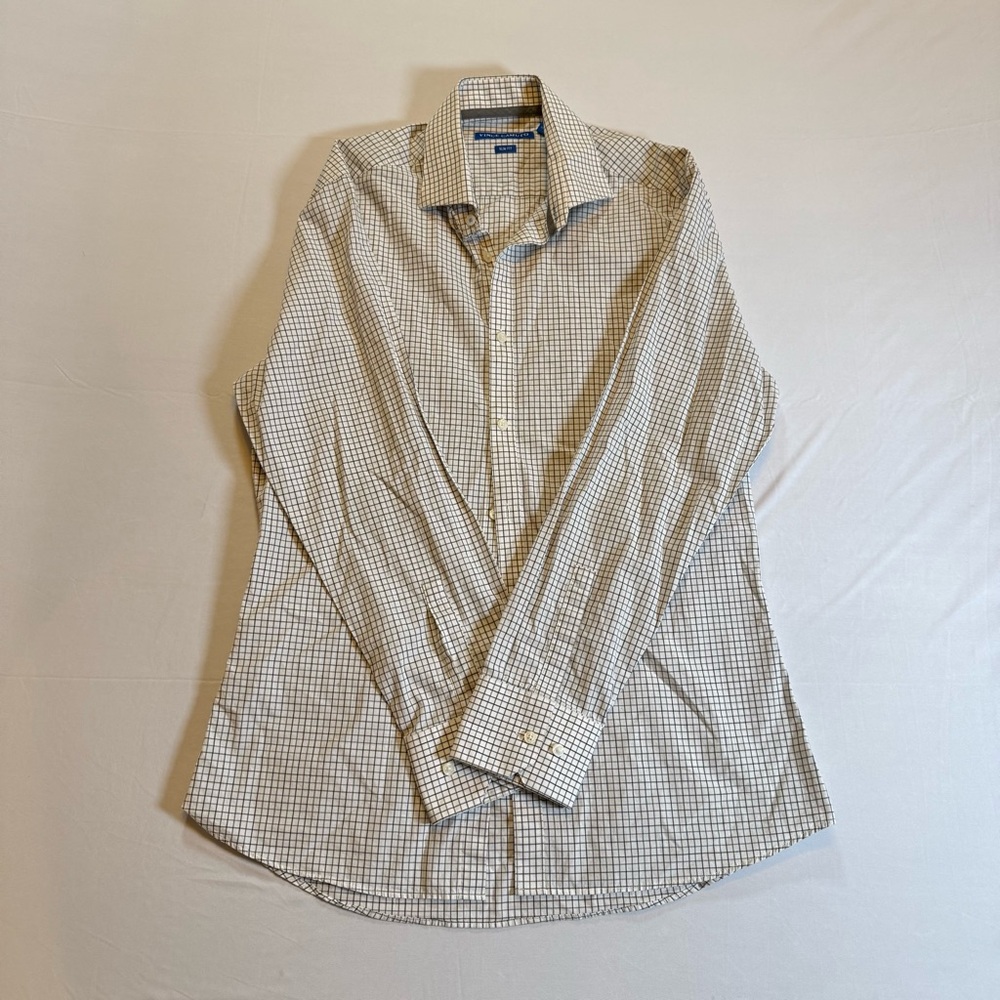 Vince Camuto White and Navy Checked Slim Fit Shirt